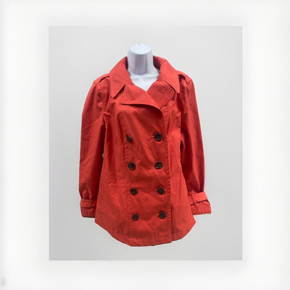 St. John's Bay Coat Women's XLarge Bright Orange Peacoat Pockets Cotton Blend